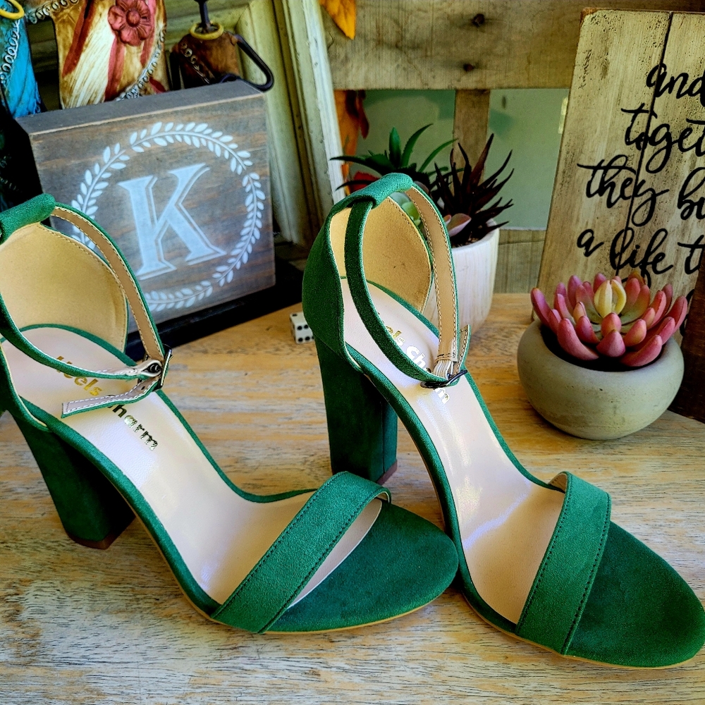 Heel Charms  Green Block Heel Sandals